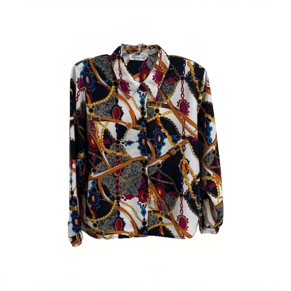 Vtg Petite Impressions‎ Women’s Multicolor Long Sleeve Blouse Retro Top 20” Ptp - Picture 2 of 5